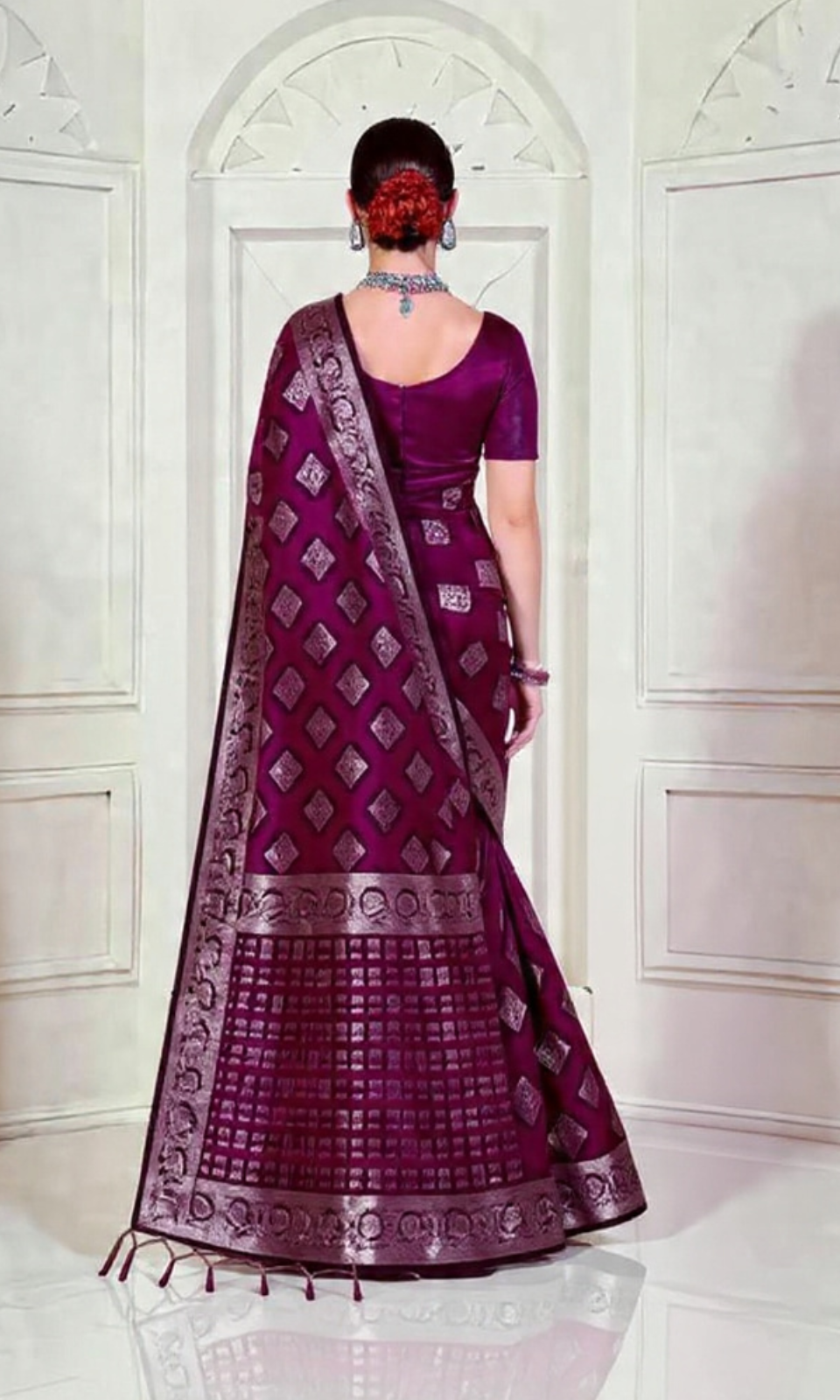 Royal Wine Silk Saree with Antique Zari Border