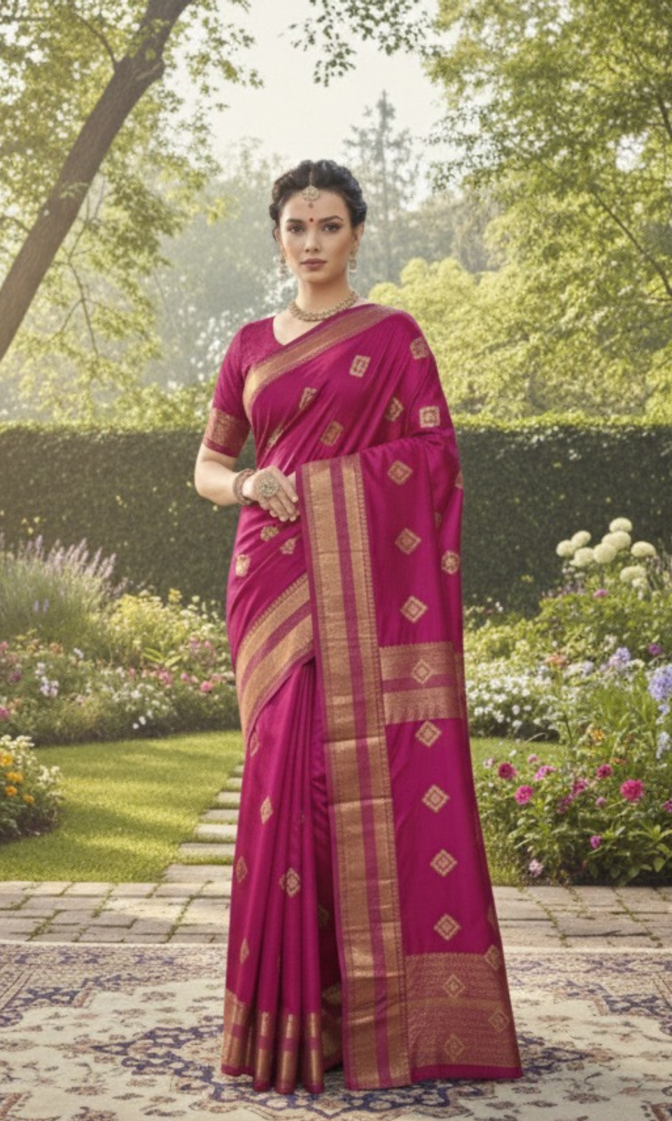 Rich Royal Blue saree with sophisticated silver zari border and woven motifs.