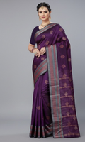 Rich Royal Blue saree with sophisticated silver zari border and woven motifs.