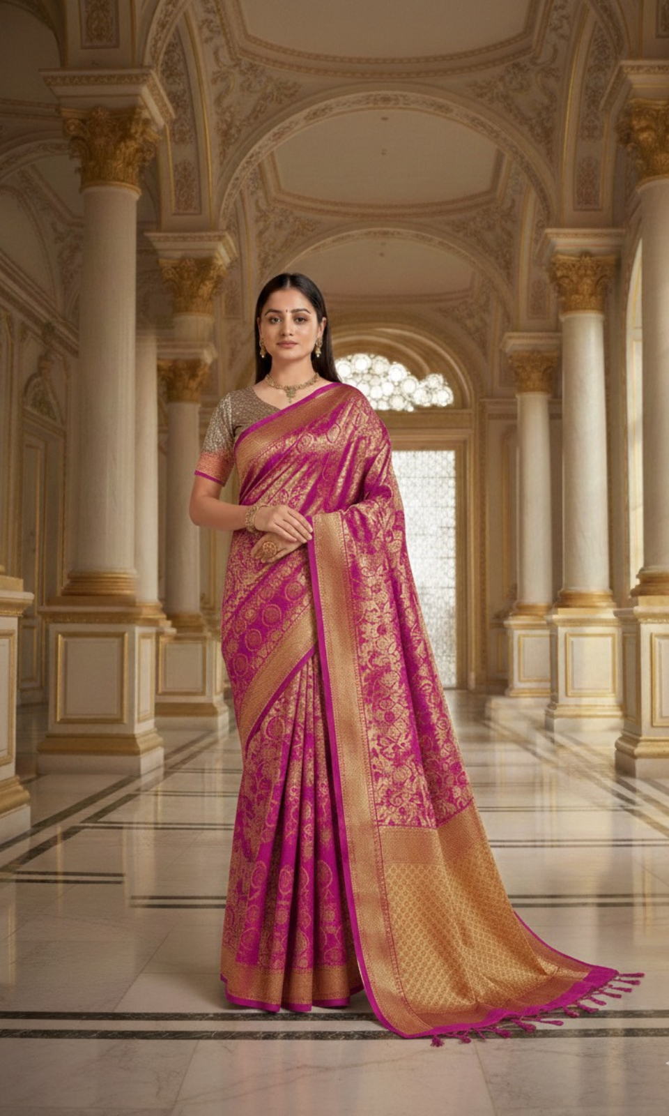 Premium Olive Green Jacquard Saree with Elegant Woven Border