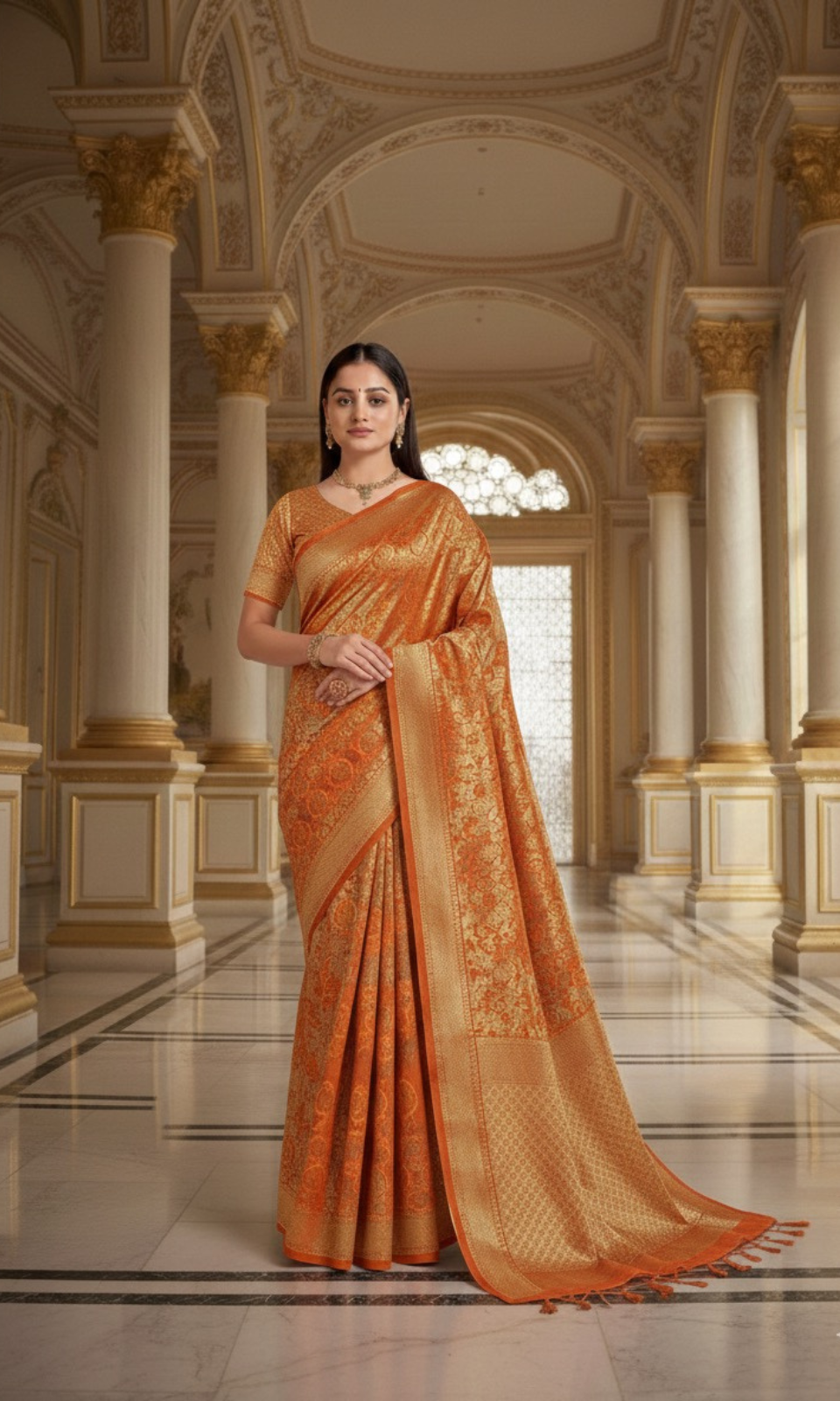 Premium Olive Green Jacquard Saree with Elegant Woven Border