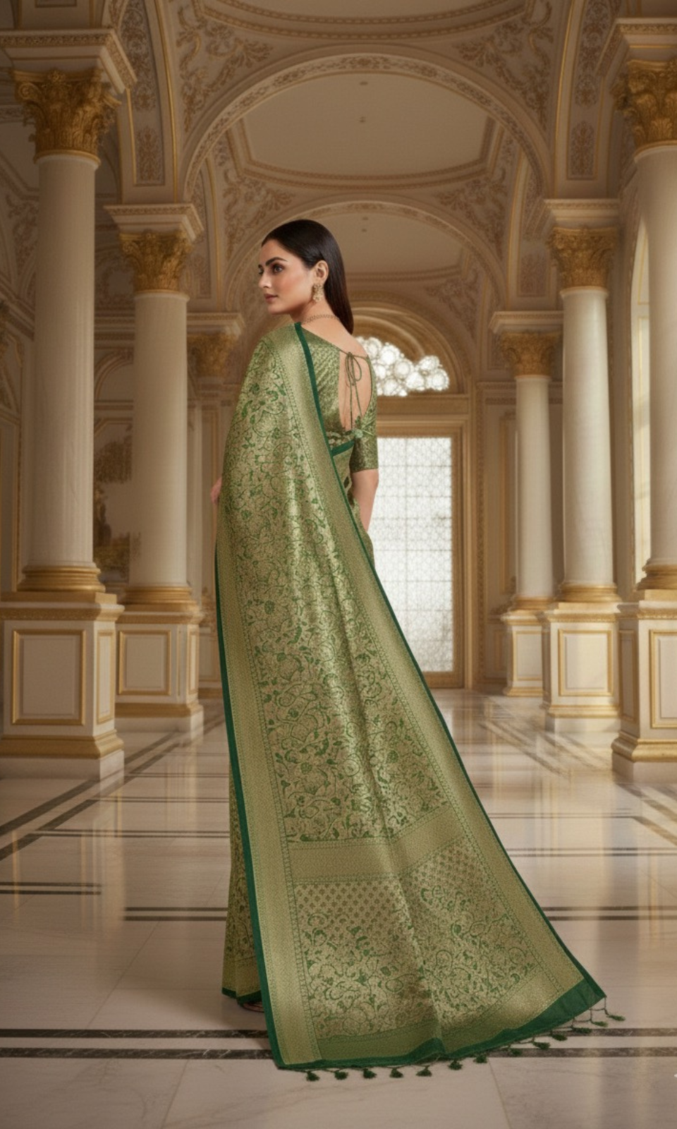 Premium Olive Green Jacquard Saree with Elegant Woven Border