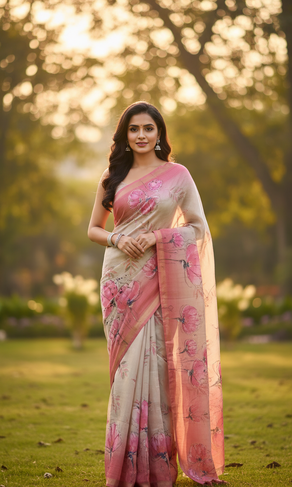 Erode Silk Floral Printed Saree with Kasab & Tassels